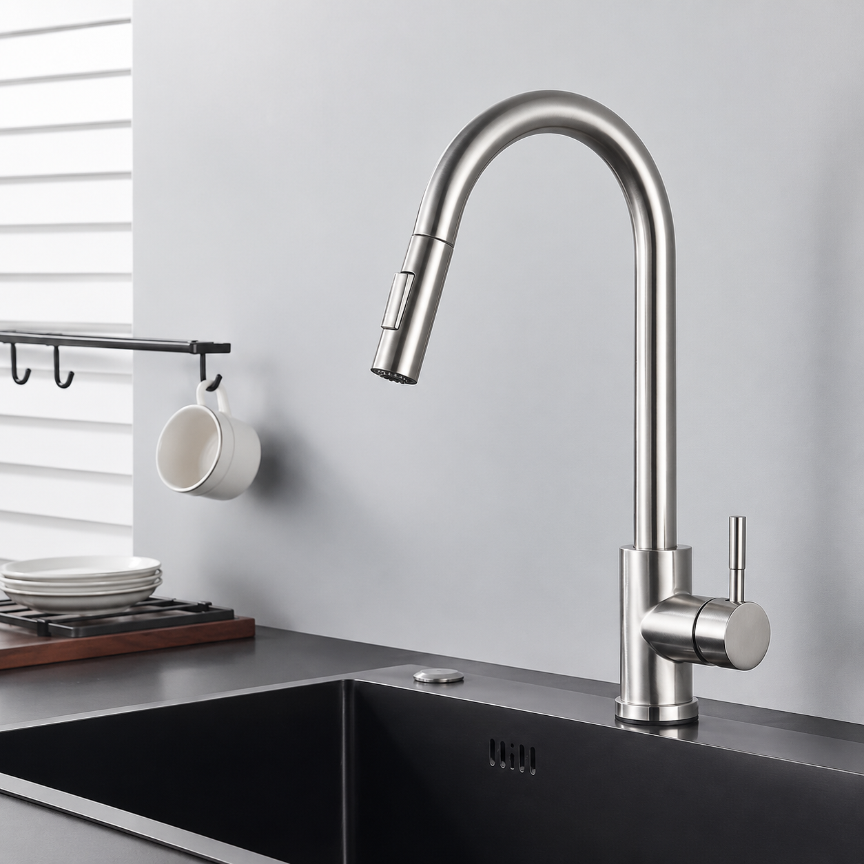 Artifice Home Minimalist Modern High Arc Pull Down Kitchen Faucet, Single Handle Kitchen Sink Faucet with Dual Function Sprayer, Solid Core