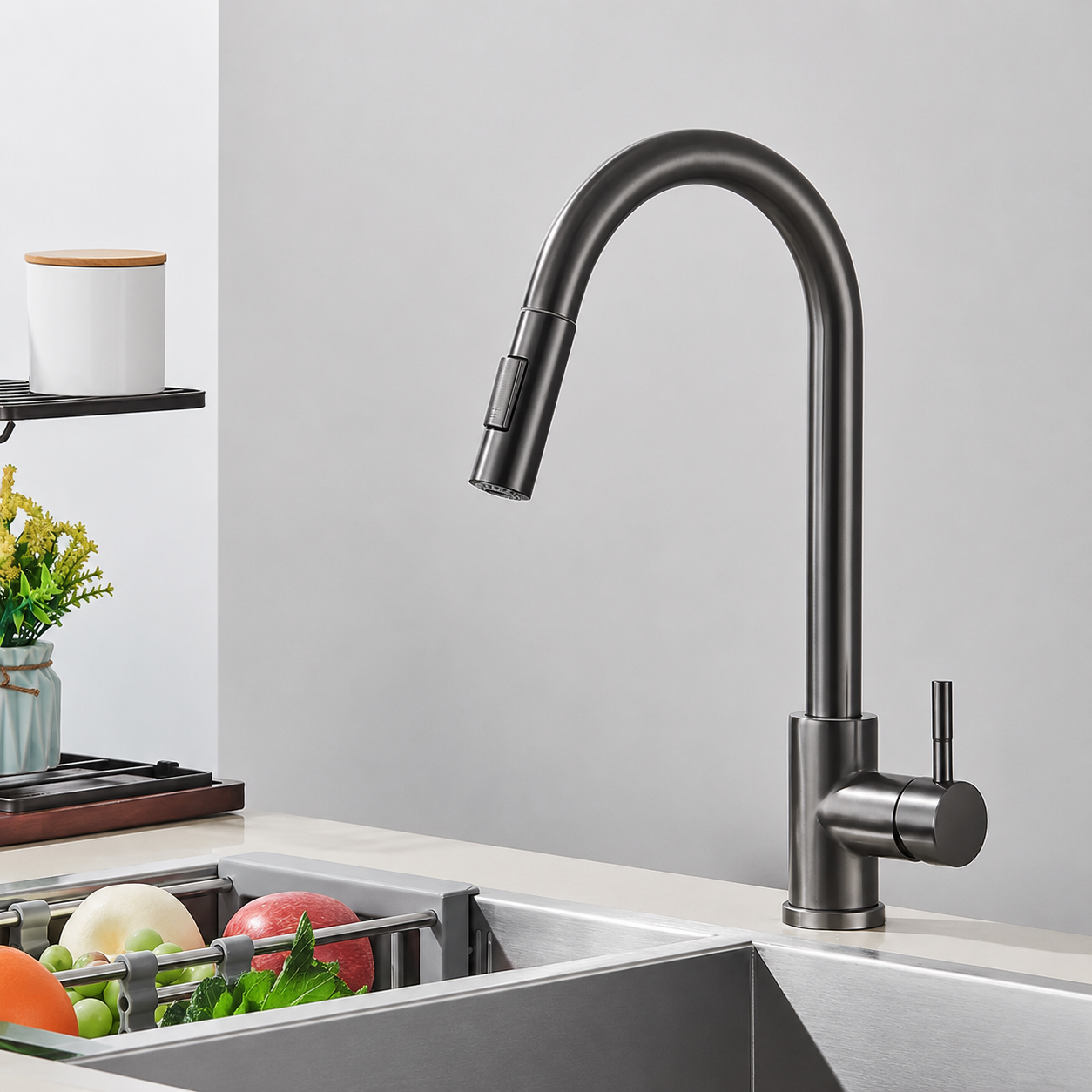 Artifice Home Minimalist Modern High Arc Pull Down Kitchen Faucet, Single Handle Kitchen Sink Faucet with Dual Function Sprayer, Solid Core