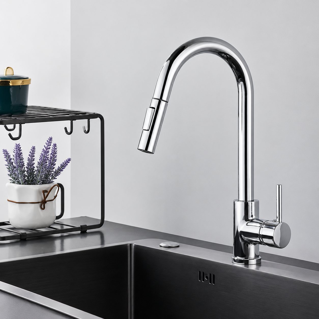 Artifice Home Minimalist Modern High Arc Pull Down Kitchen Faucet, Single Handle Kitchen Sink Faucet with Dual Function Sprayer, Solid Core