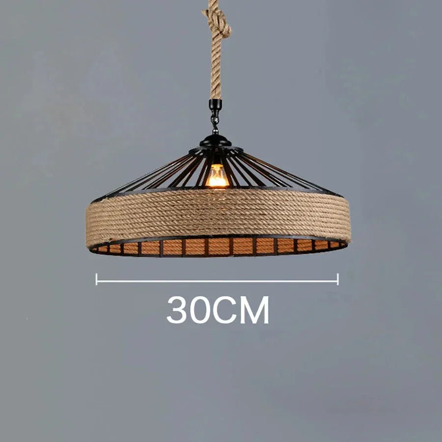 Bright Retro Industrial Hemp Rope Pendant Chandelier