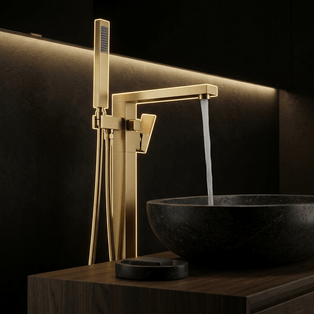 Artifice Home Retrover Floor-Mount Freestanding Tub Filler with Hand Shower