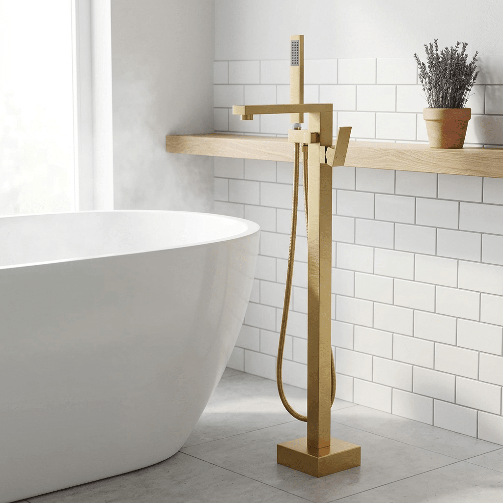 Artifice Home Retrover Floor-Mount Freestanding Tub Filler with Hand Shower