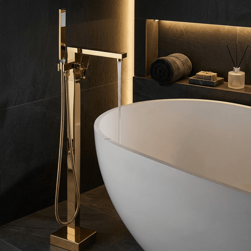 Artifice Home Retrover Floor-Mount Freestanding Tub Filler with Hand Shower