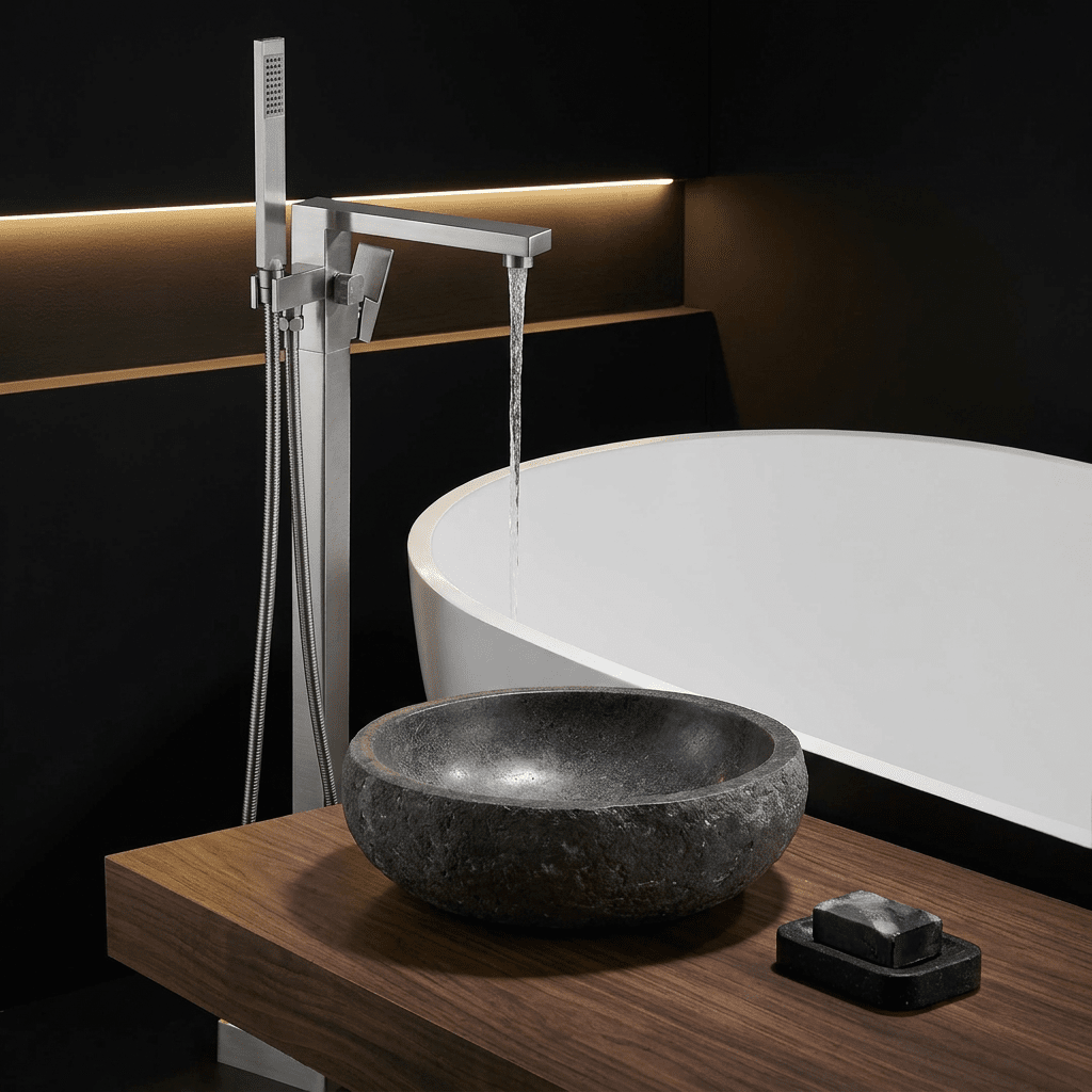 Artifice Home Retrover Floor-Mount Freestanding Tub Filler with Hand Shower
