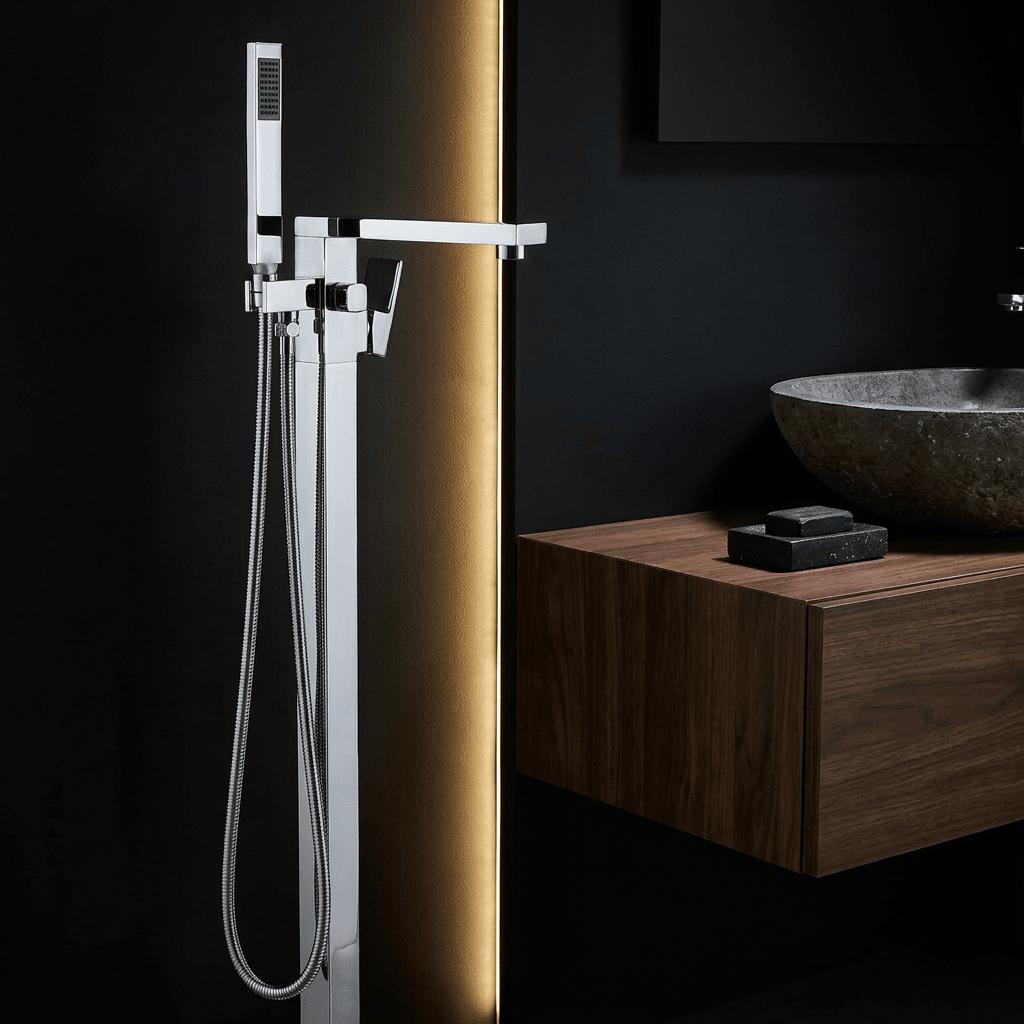 Artifice Home Retrover Floor-Mount Freestanding Tub Filler with Hand Shower