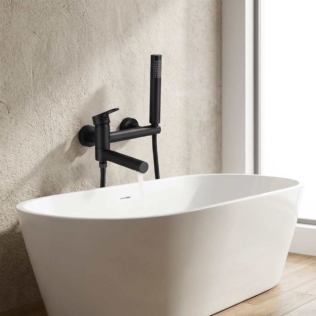 Wall-Mounted Single-Handle Bathtub Faucet with Handheld Shower - Troover