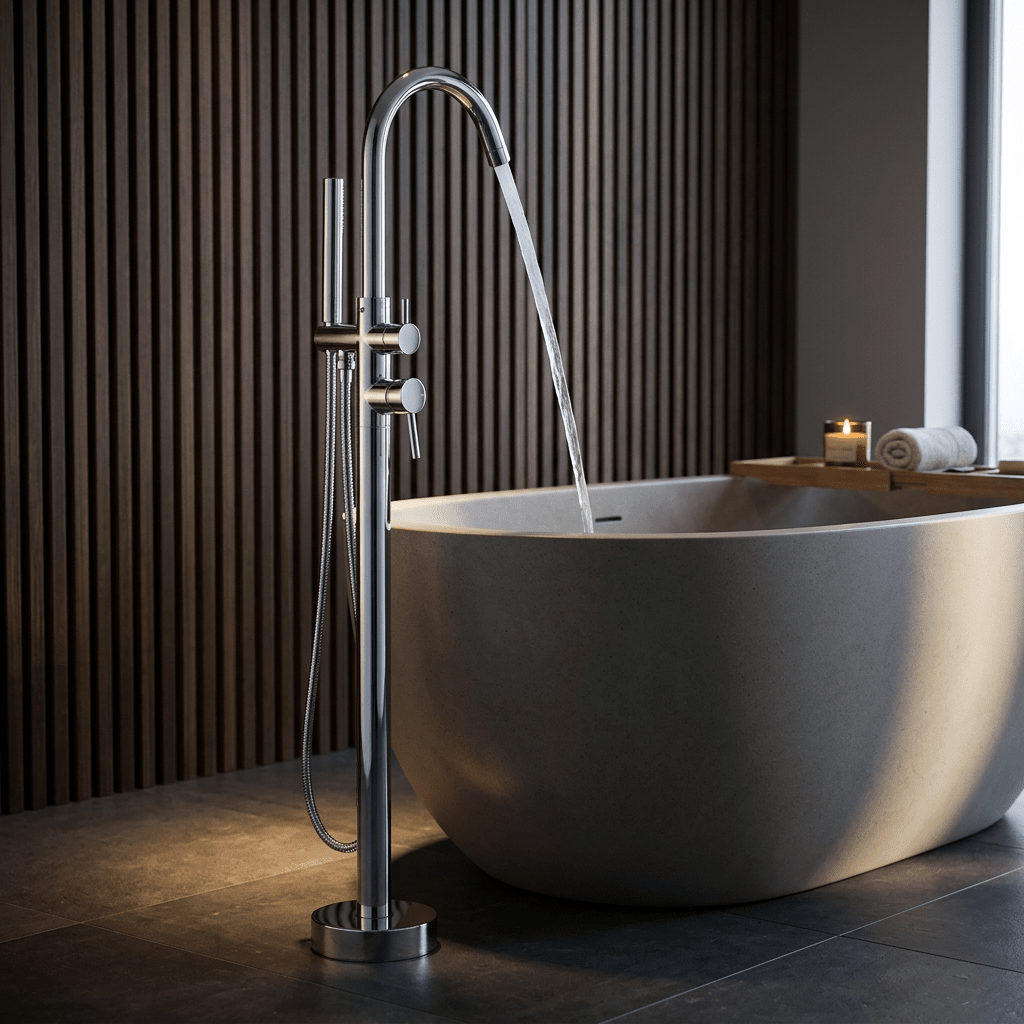 Danley Contemporary Freestanding Bathtub Floor-Mount Single-Handle Faucet in Chrome