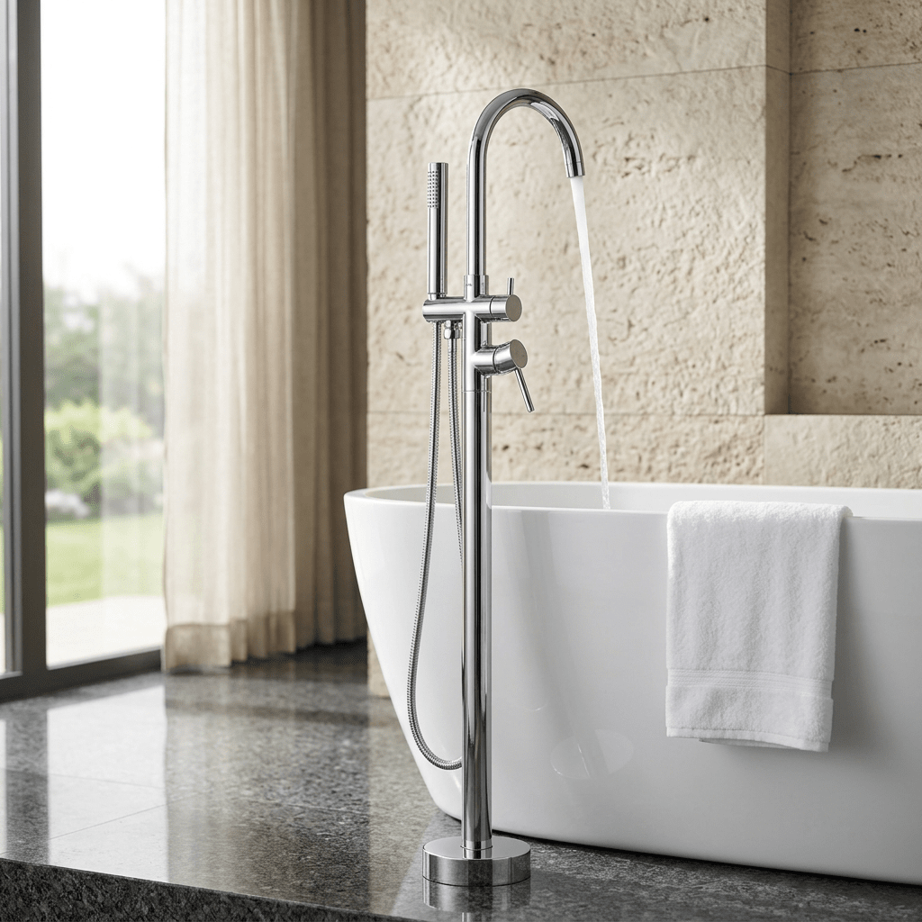Danley Contemporary Freestanding Bathtub Floor-Mount Single-Handle Faucet in Chrome