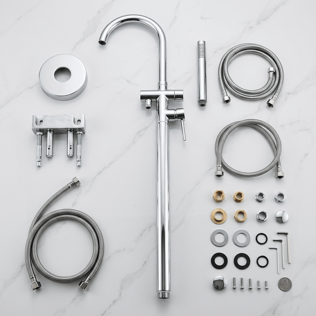 Danley Contemporary Freestanding Bathtub Floor-Mount Single-Handle Faucet in Chrome