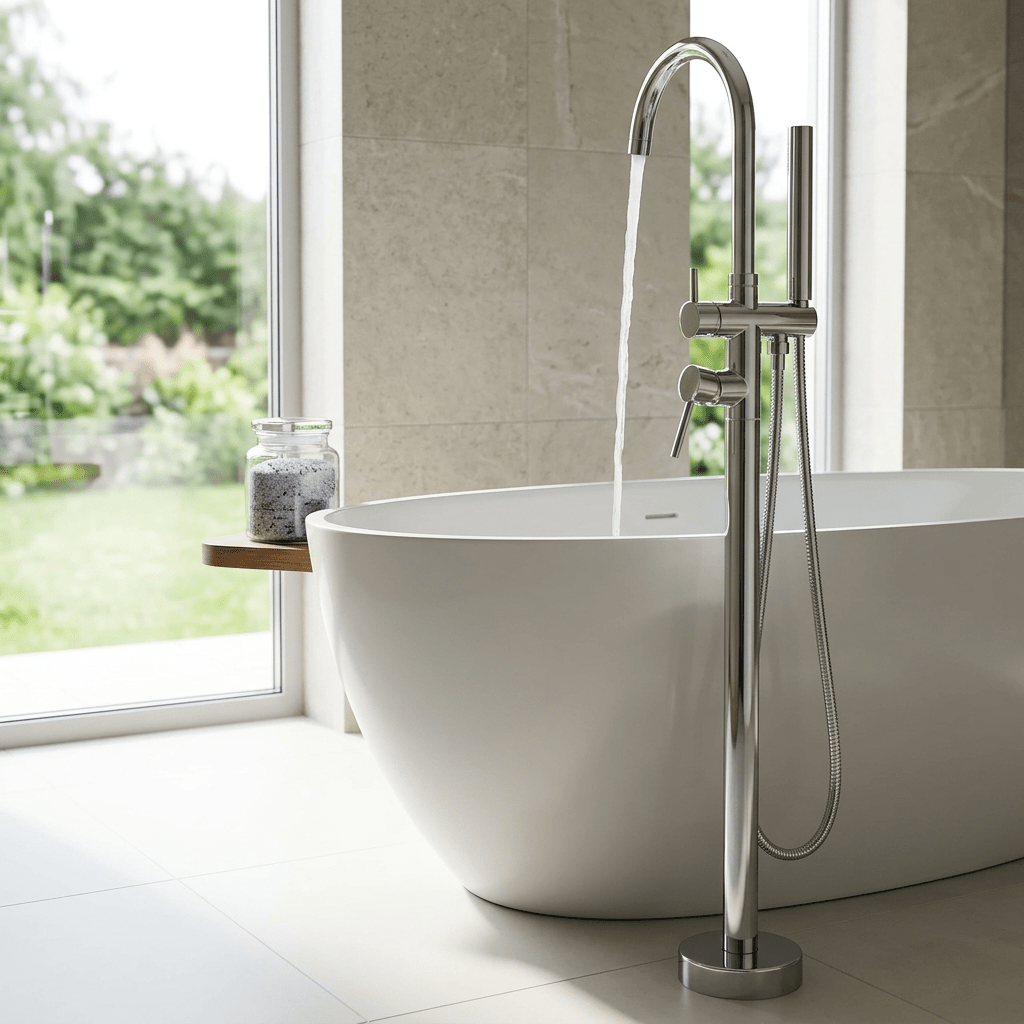 Danley Contemporary Freestanding Bathtub Floor-Mount Single-Handle Faucet in Chrome