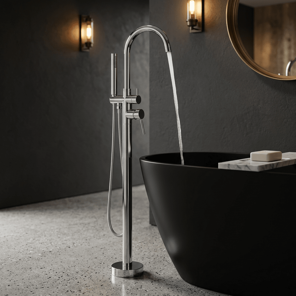 Danley Contemporary Freestanding Bathtub Floor-Mount Single-Handle Faucet in Chrome