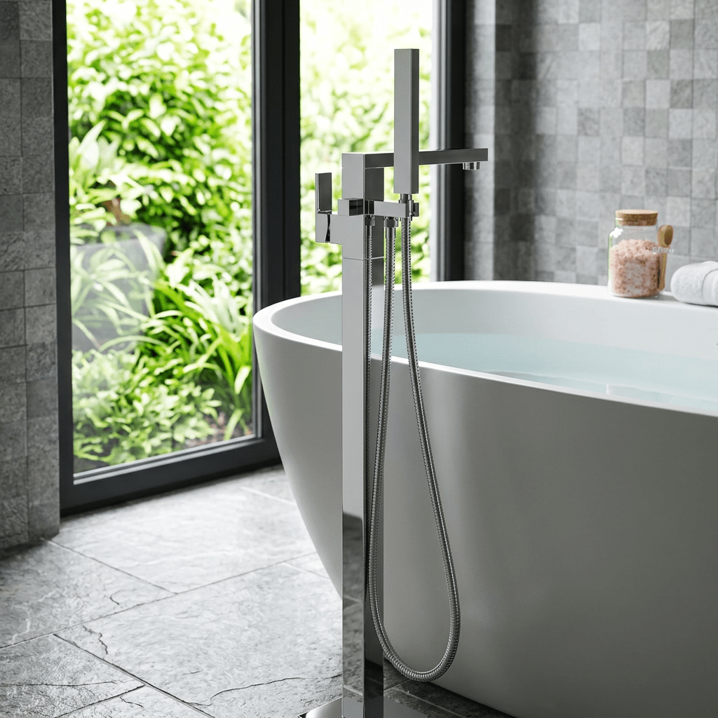 Artifice Home Crockt Freestanding Bathtub Faucet - Chrome Tub Filler Pedestal Mixer