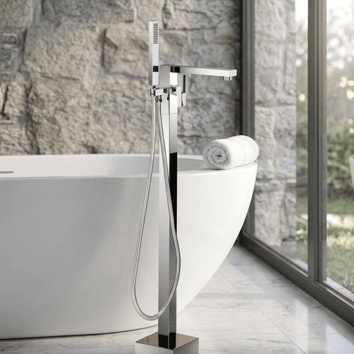 Artifice Home Crockt Freestanding Bathtub Faucet - Chrome Tub Filler Pedestal Mixer