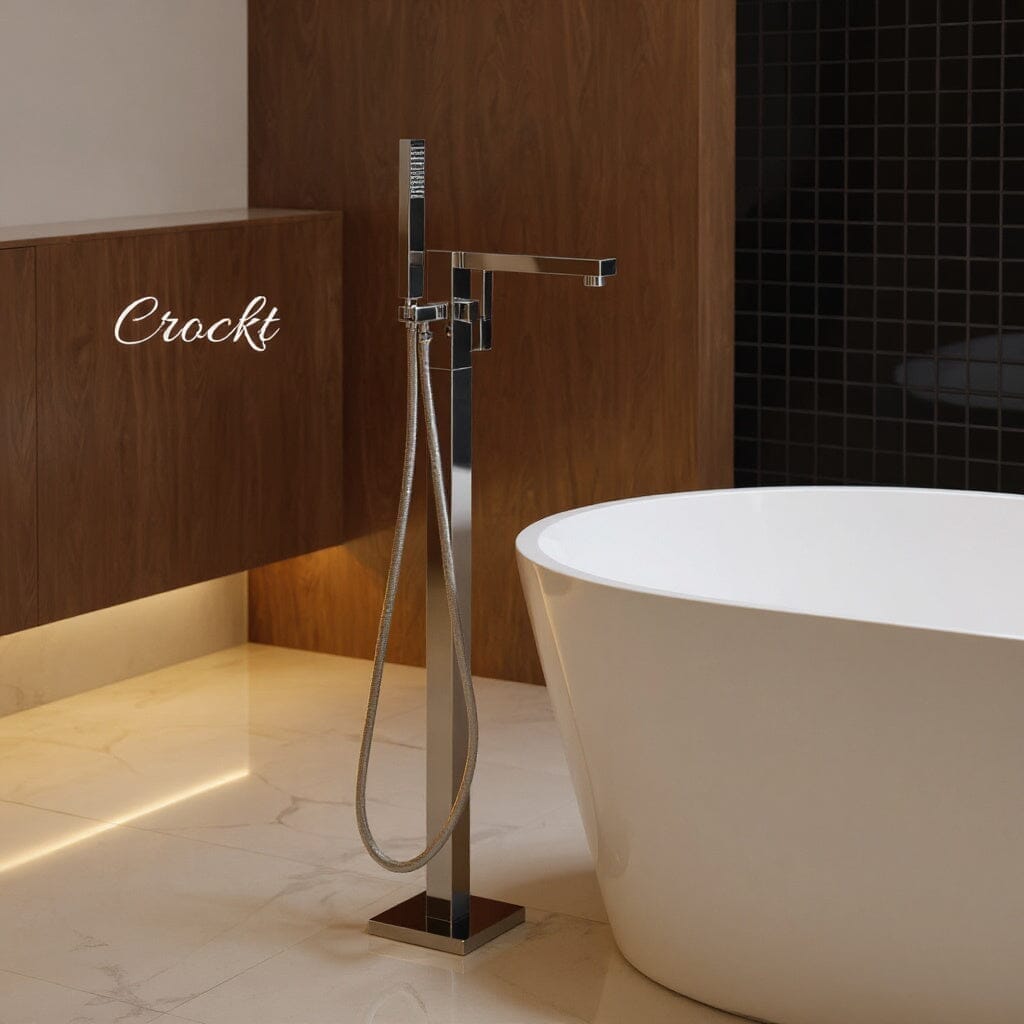 Artifice Home Crockt Freestanding Bathtub Faucet - Chrome Tub Filler Pedestal Mixer