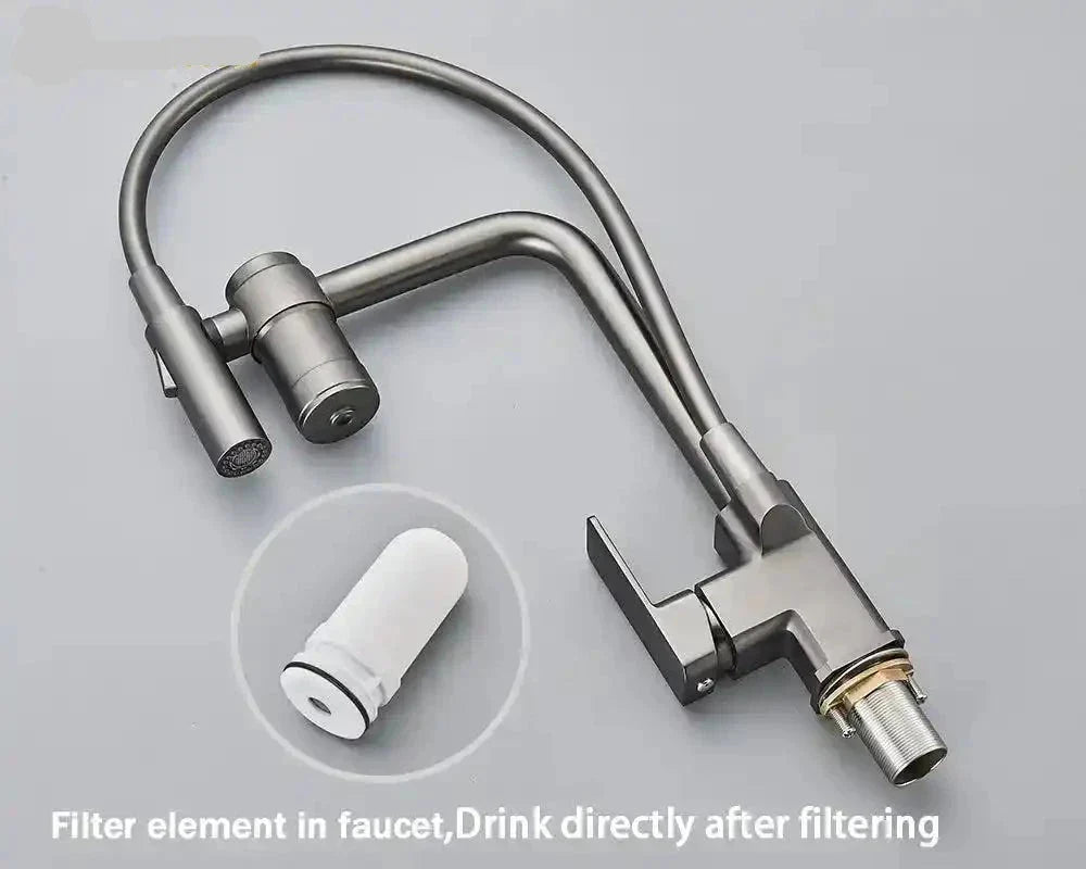 Gourmet Faucet with Filter, Single Lever, Countertop, Eirelez Platinum