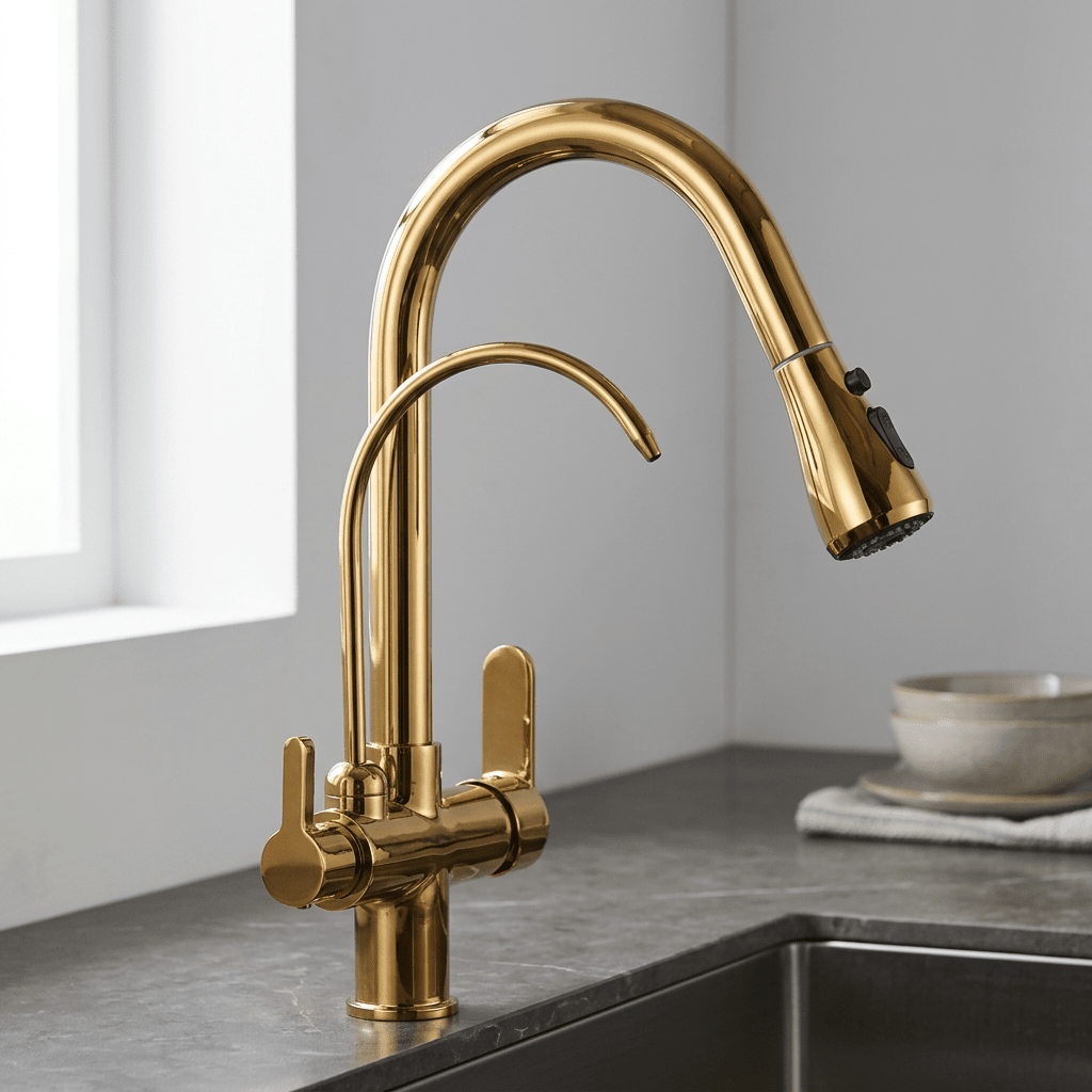 Kraus 3-in-1 Gourmet Pull-Down Kitchen Faucet with Integrated Water Filter and 3-Function Sprayhead