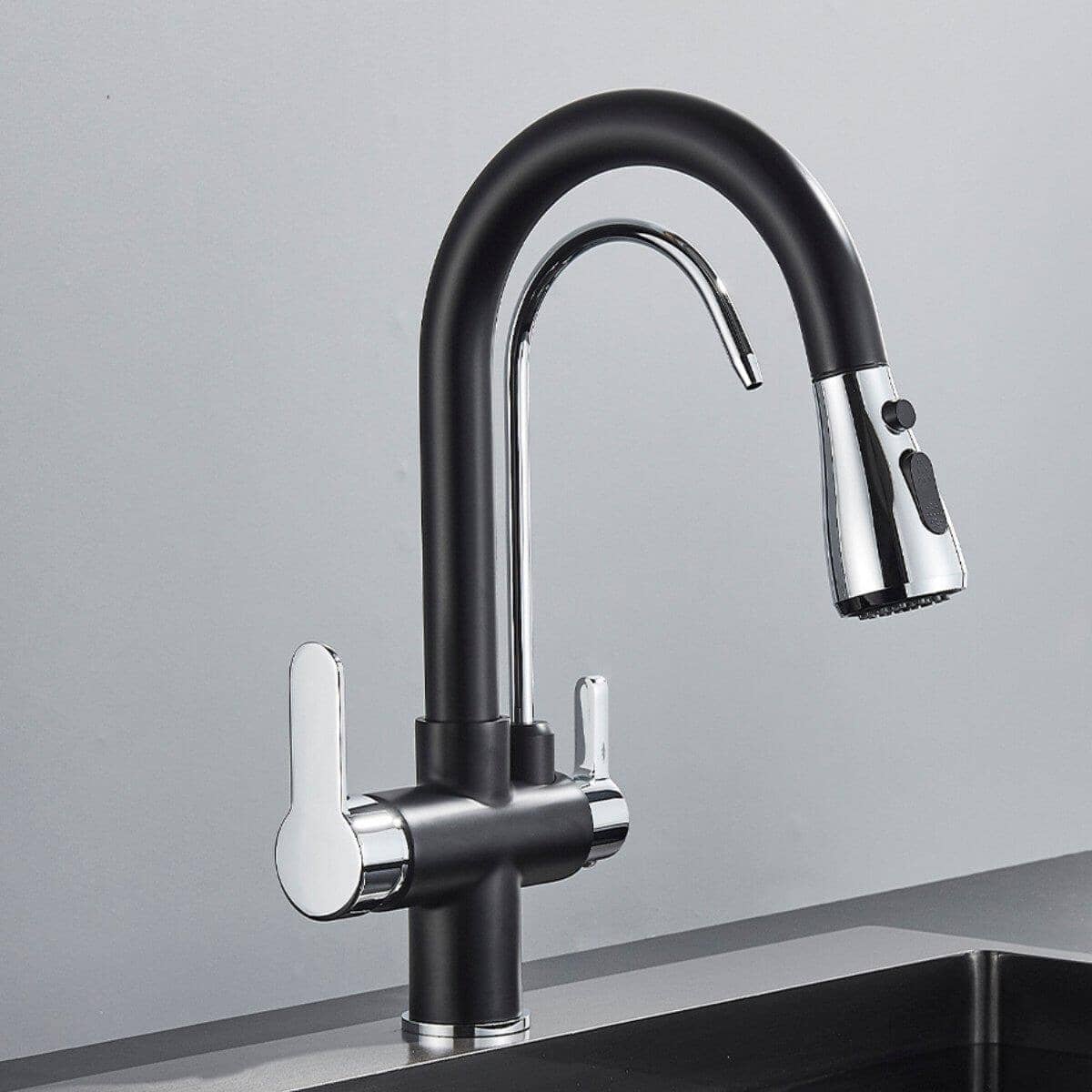 Kraus 3-in-1 Gourmet Pull-Down Kitchen Faucet with Integrated Water Filter and 3-Function Sprayhead