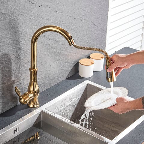 Artifice Home Darty Modern High Arc Pull Down Kitchen Faucet, Single Handle Kitchen Sink Faucet with Dual Function Sprayer, Premium Solid Brass Matrix