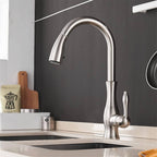 Artifice Home Darty Modern High Arc Pull Down Kitchen Faucet, Single Handle Kitchen Sink Faucet with Dual Function Sprayer, Premium Solid Brass Matrix