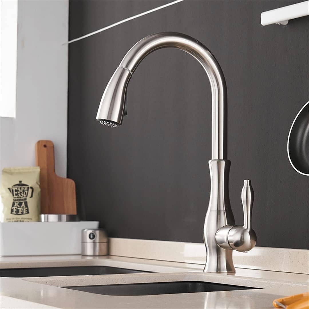 Artifice Home Darty Modern High Arc Pull Down Kitchen Faucet, Single Handle Kitchen Sink Faucet with Dual Function Sprayer, Premium Solid Brass Matrix