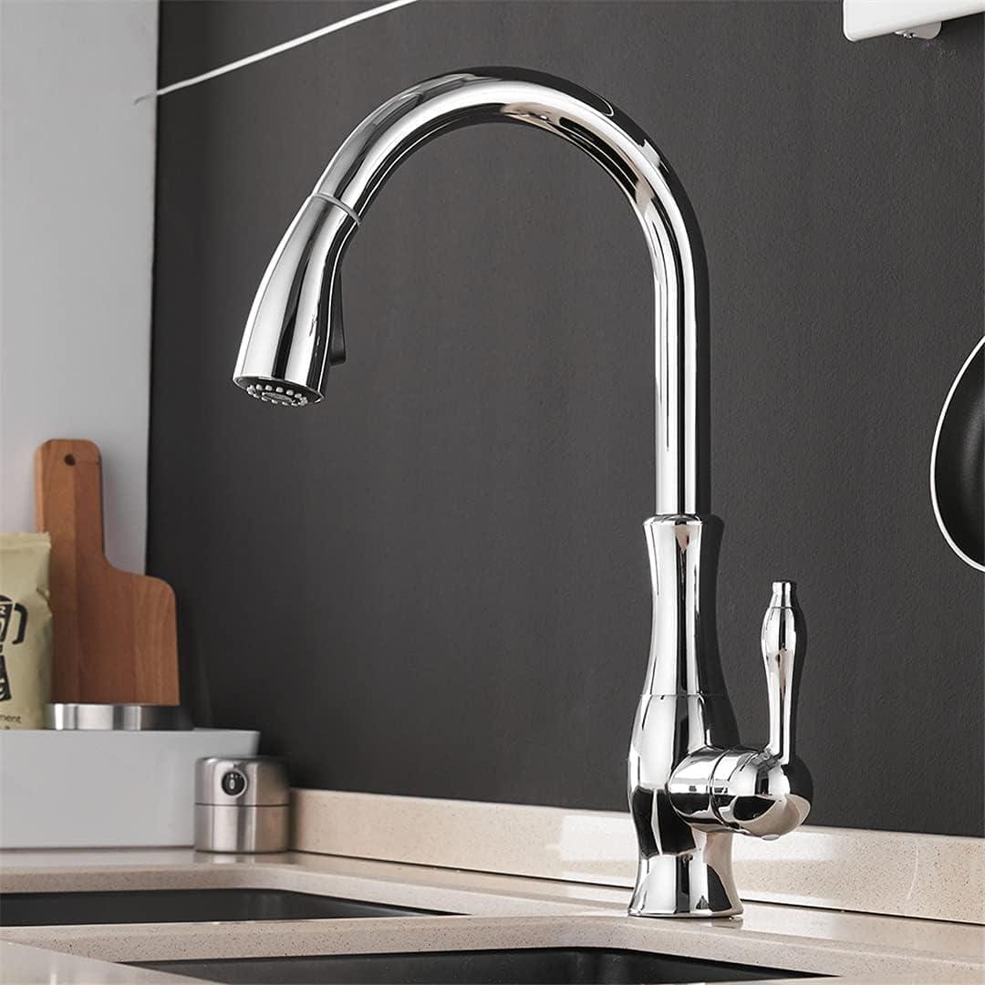 Artifice Home Darty Modern High Arc Pull Down Kitchen Faucet, Single Handle Kitchen Sink Faucet with Dual Function Sprayer, Premium Solid Brass Matrix