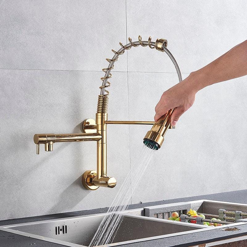 Gourmet Kitchen Faucet Single-Handle Wall-Mounted Pull-Out Dual-Spray - JassPoll