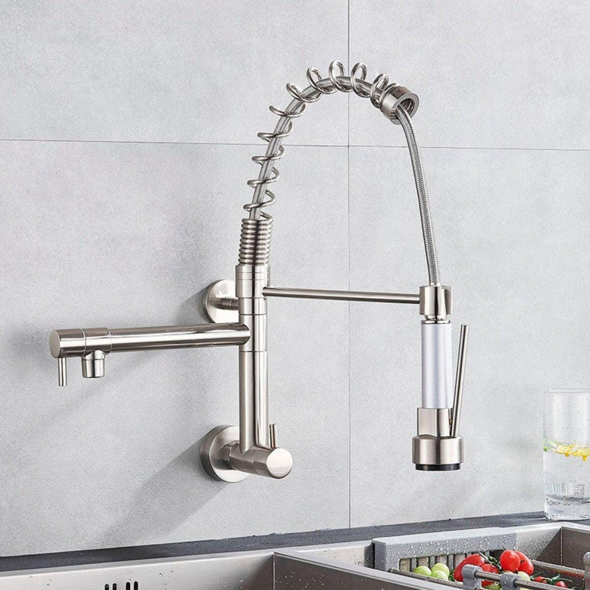Gourmet Kitchen Faucet Single-Handle Wall-Mounted Pull-Out Dual-Spray - JassPoll