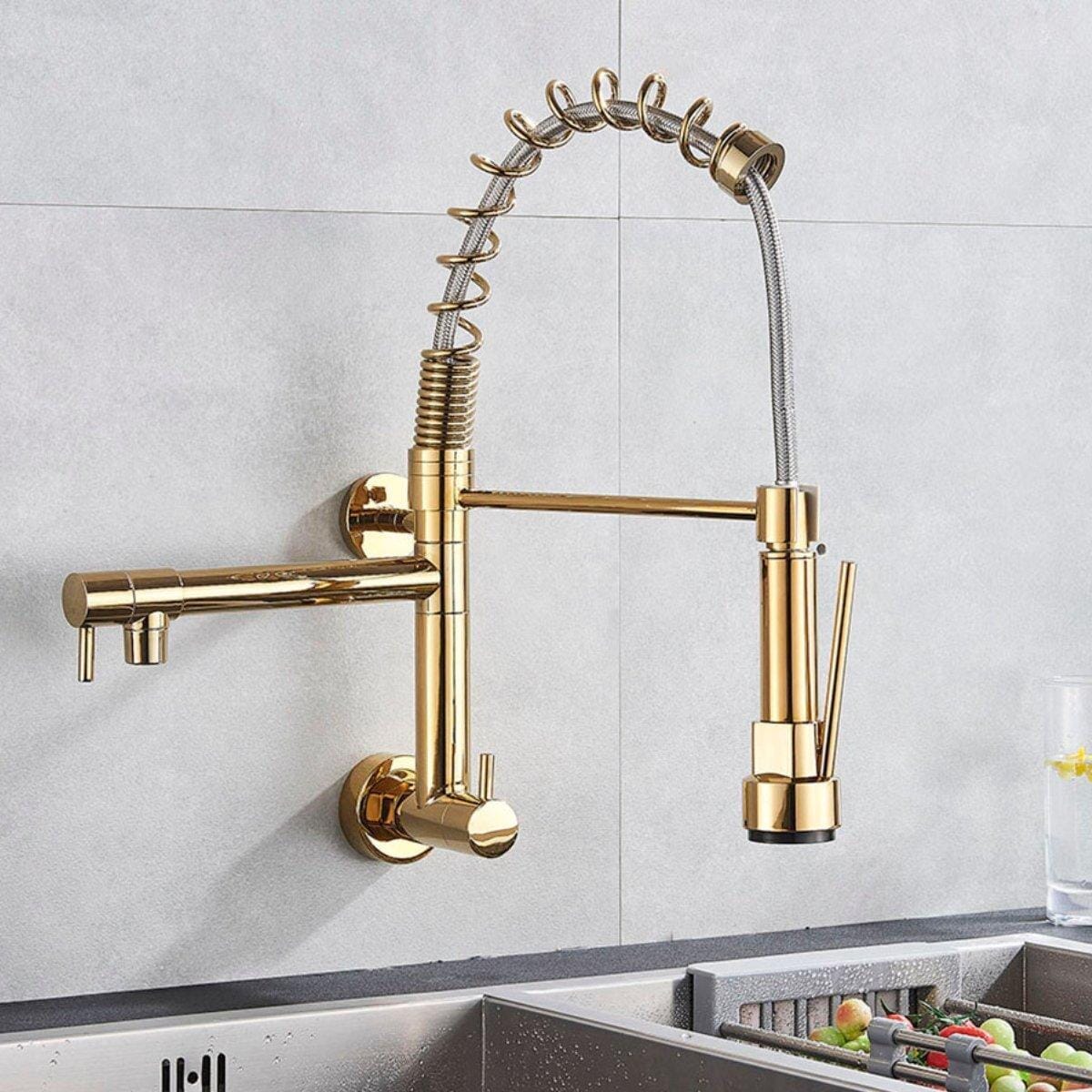 Gourmet Kitchen Faucet Single-Handle Wall-Mounted Pull-Out Dual-Spray - JassPoll