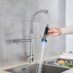 Quiz LED Gourmet Spring Kitchen Faucet - 360° Swivel Duo Bronze