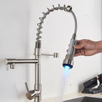 Quiz LED Gourmet Spring Kitchen Faucet - 360° Swivel Duo Bronze