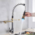 Quiz LED Gourmet Spring Kitchen Faucet - 360° Swivel Duo Bronze